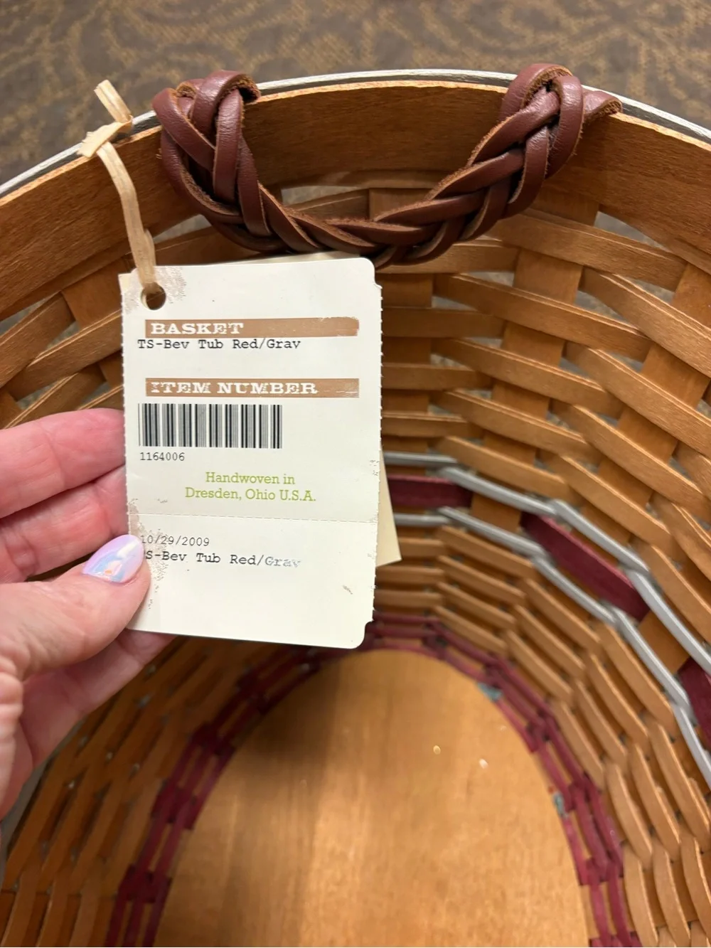 Longaberger Red and Natural Woven Basket with Ohio State Medallion